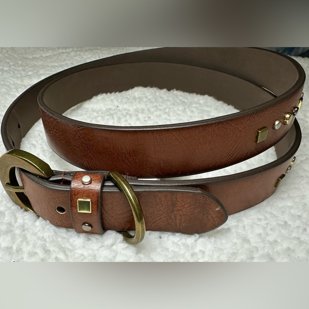 Brown Women's Belt with Gold, silver , and Black Stud Accents size 2x western